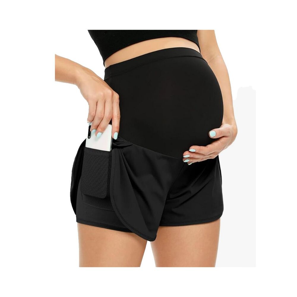Women‘s Maternity Shorts Over Belly Workout Summer Pregnancy Black Sz L